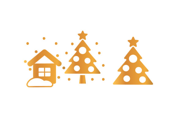 House Tree Icons Christmas Set