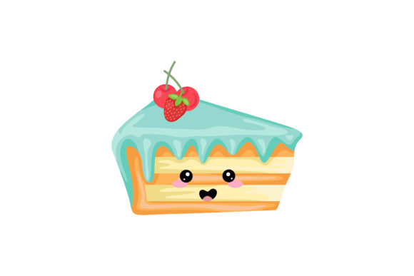 Vanilla Blue Cake Kawaii Illustration
